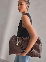 Chocolate Brown Weave Shoulder Bag With Orb Keyring - Image 3 of 10