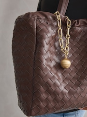 Chocolate Brown Weave Shoulder Bag With Orb Keyring - Image 5 of 10