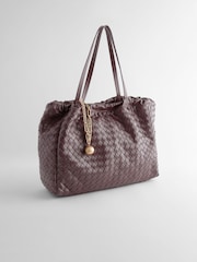 Chocolate Brown Weave Shoulder Bag With Orb Keyring - Image 6 of 10