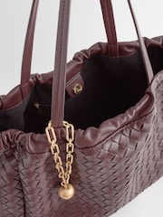 Chocolate Brown Weave Shoulder Bag With Orb Keyring - Image 8 of 10