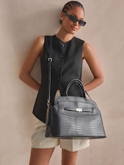 Black Croc Effect Tote Bag - Image 2 of 5