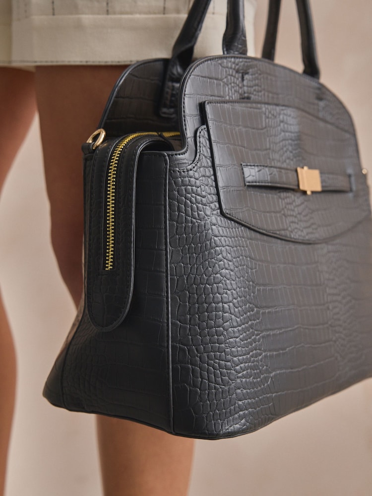 Black Croc Effect Tote Bag - Image 4 of 5