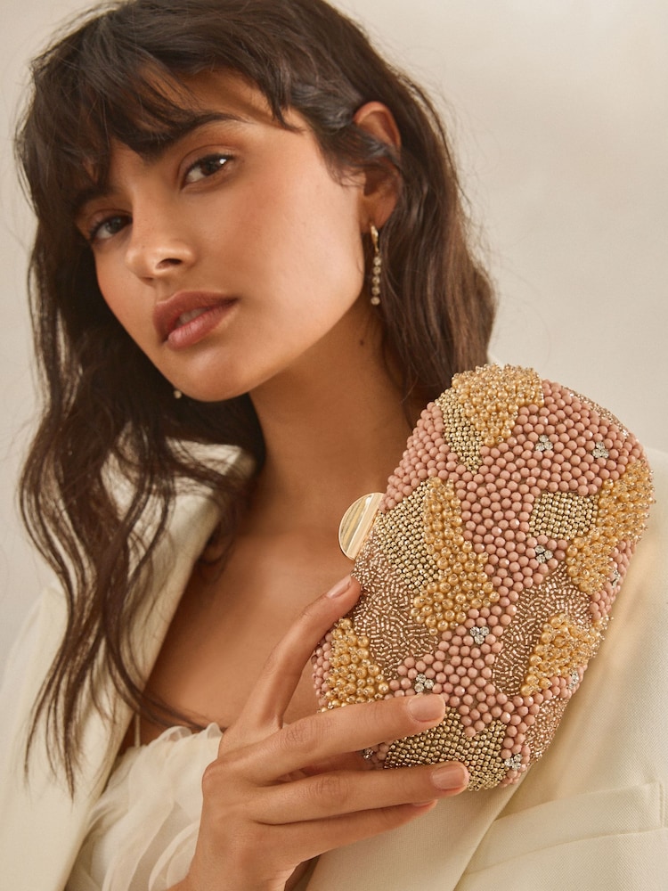 Pink - Kastenförmige Clutch mit Perlenbesatz - Bild 1 von 8