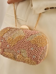 Pink - Kastenförmige Clutch mit Perlenbesatz - Bild 3 von 8
