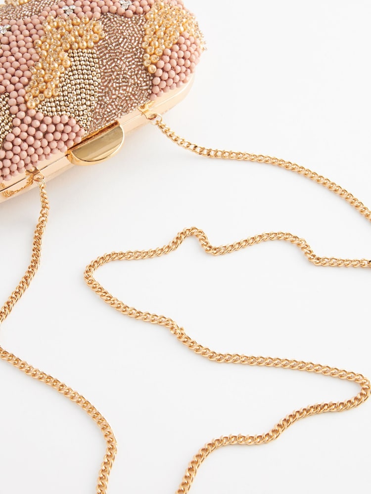 Pink - Kastenförmige Clutch mit Perlenbesatz - Bild 8 von 8