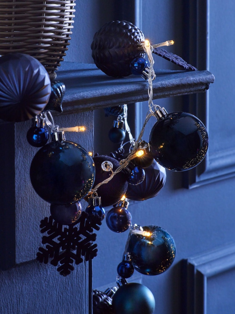 Navy Lit Bauble Christmas Garland - Image 2 of 3