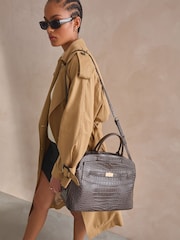 Chocolate Brown Croc Effect Tote Bag - Image 3 of 4