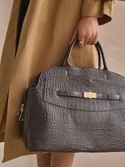 Chocolate Brown Croc Effect Tote Bag - Image 4 of 4