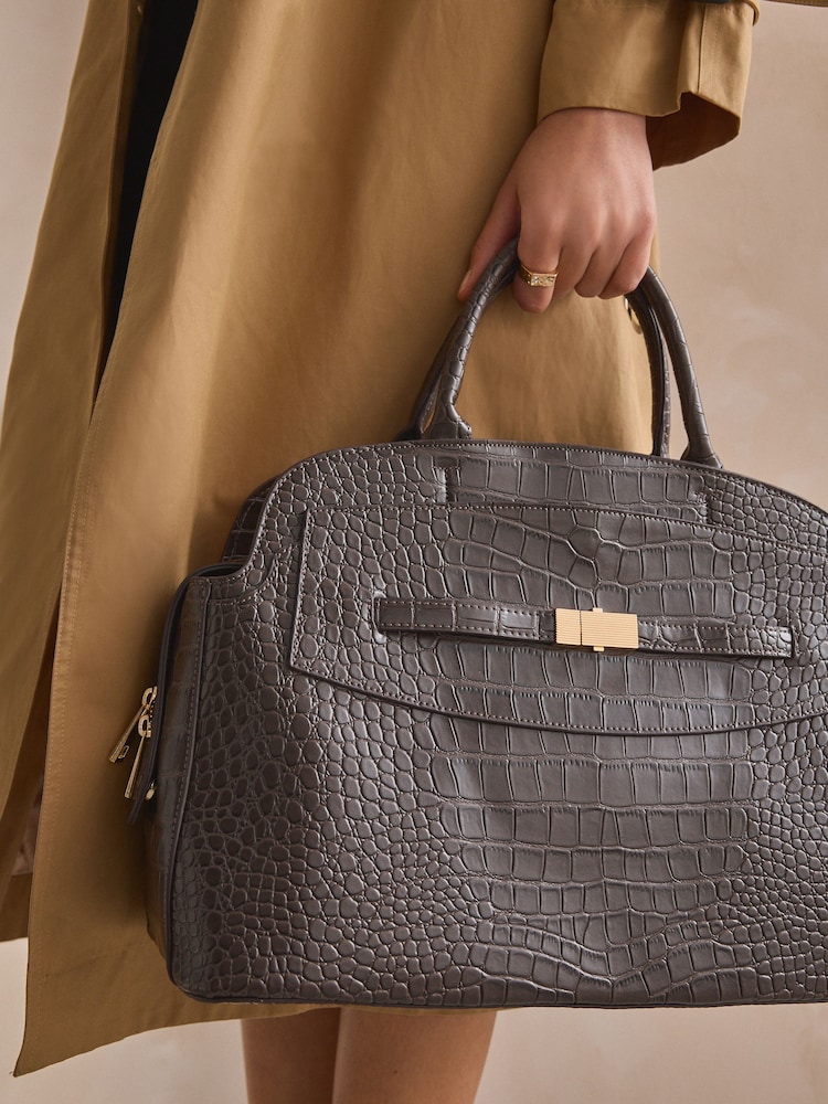 Chocolate Brown Croc Effect Tote Bag - Image 4 of 4
