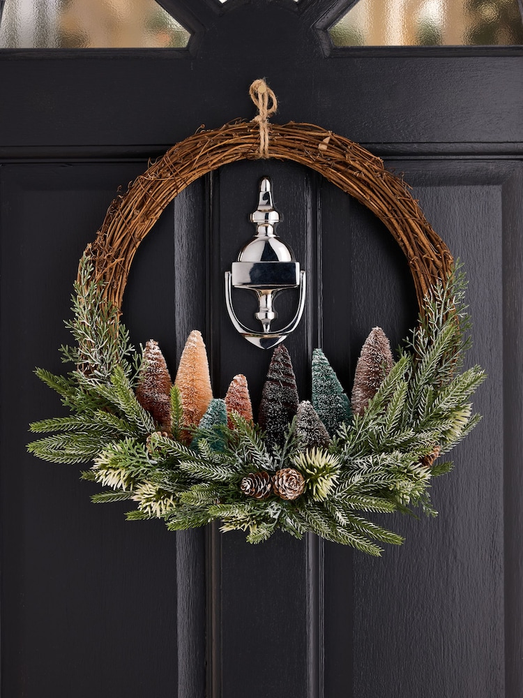 Brown Tree Scene Christmas Wreath - Image 1 of 5 Brown Tree Scene Christmas Wreath - Image 1 of 5