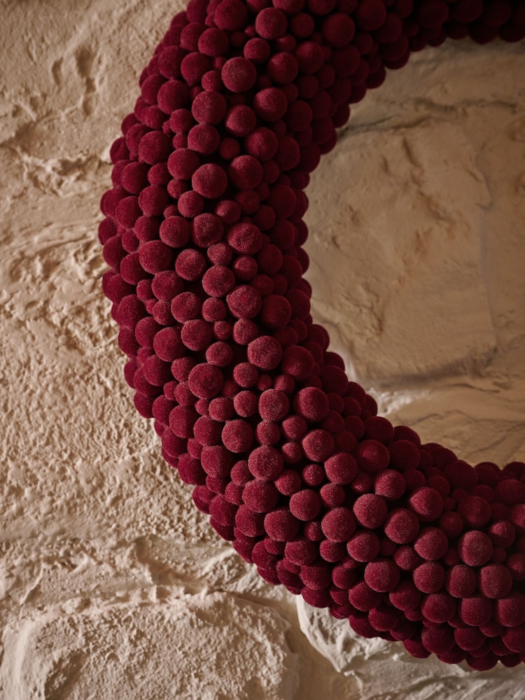 Burgundy Red Flocked Christmas Wreath - Image 2 of 4