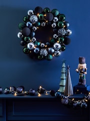 Navy Lit Bauble Christmas Wreath - Image 1 of 5