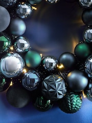 Navy Lit Bauble Christmas Wreath - Image 2 of 5