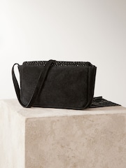 Black Leather Fringe Studded Cross Body Bag - Image 7 of 10