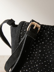 Black Leather Fringe Studded Cross Body Bag - Image 9 of 10