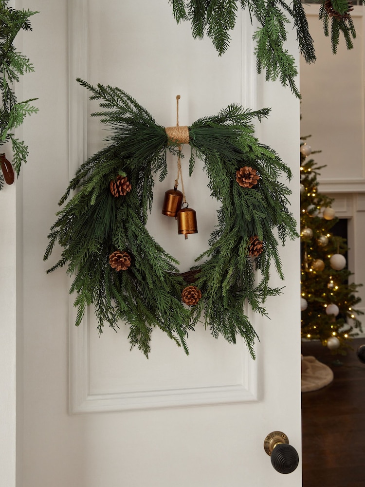Green Luxe Faux Fur Christmas Wreath 55cm - Image 1 of 5