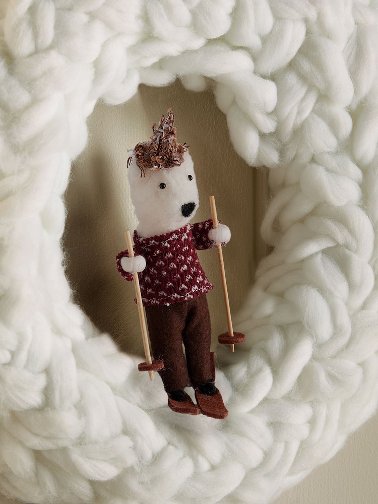 White Knitted Novelty Christmas Wreath - Image 2 of 4