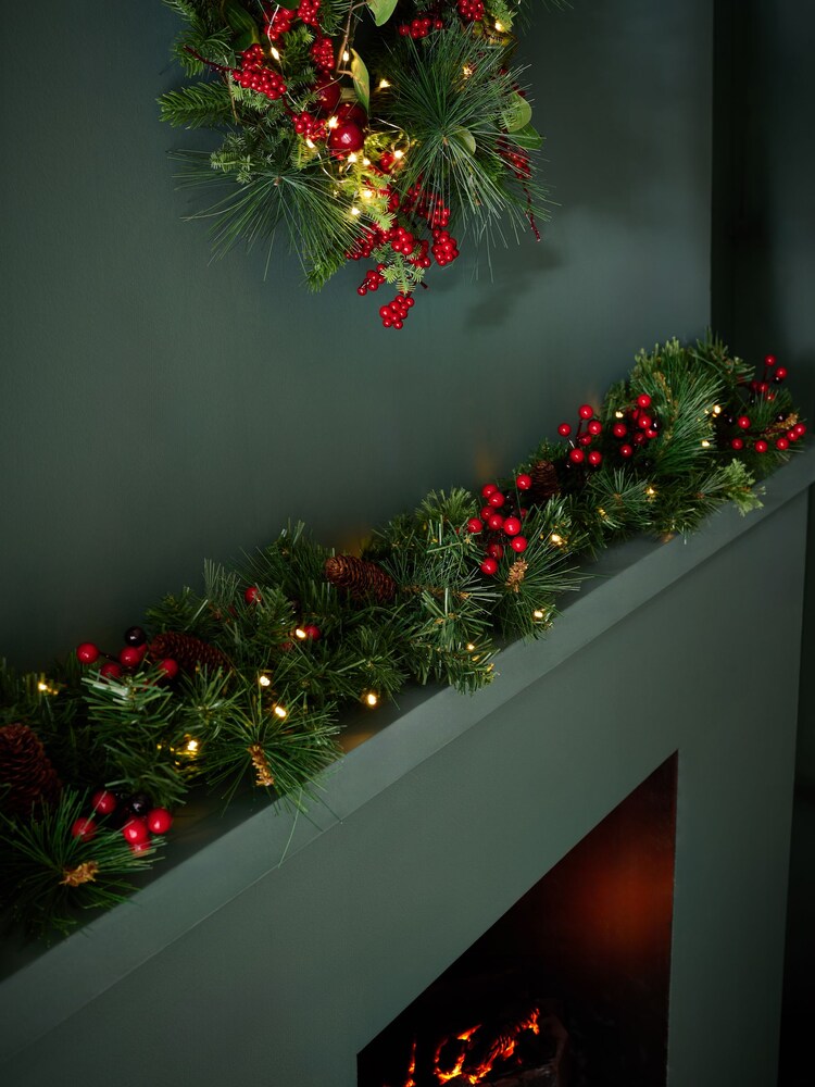 Red Berry Lit Christmas Garland - Image 1 of 6