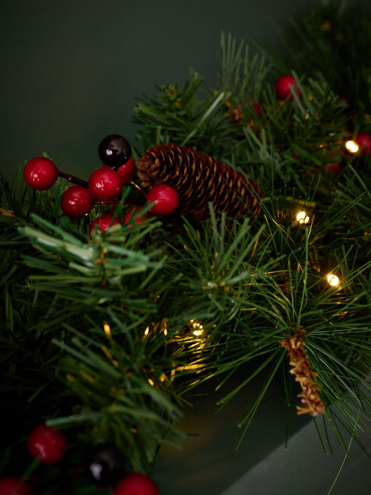 Red Berry Lit Christmas Garland - Image 2 of 6 Red Berry Lit Christmas Garland - Image 2 of 6