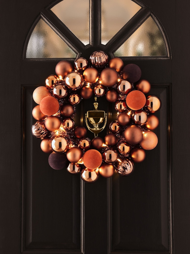 Copper Lit Bauble Christmas Wreath - Image 1 of 6