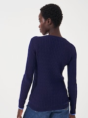 Crew Clothing Blue Heritage Cable V-Neck Jumper - Image 2 of 5