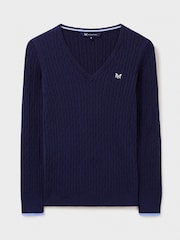 Crew Clothing Blue Heritage Cable V-Neck Jumper - Image 5 of 5