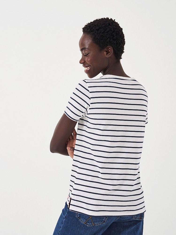 Crew Clothing White 100% Cotton Breton T-Shirt - Image 2 of 4