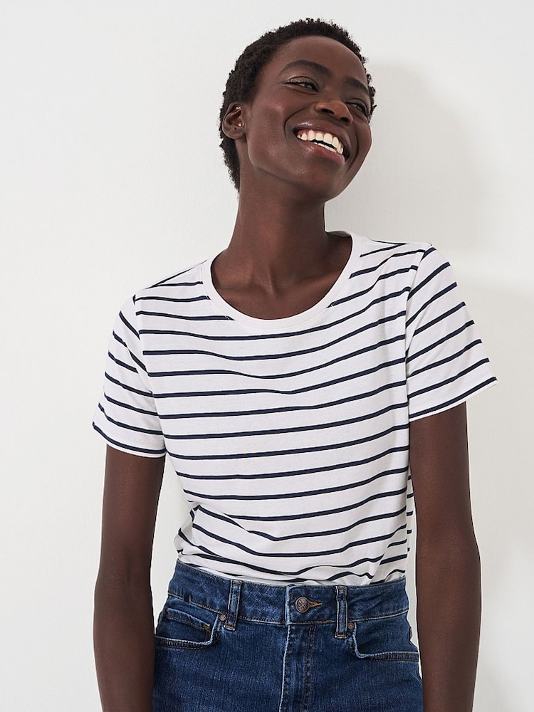 Crew Clothing White 100% Cotton Breton T-Shirt - Image 4 of 4