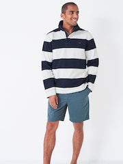 Crew Clothing Blue Stripe Padstow 100% Cotton Piqué Sweatshirt - Image 2 of 4