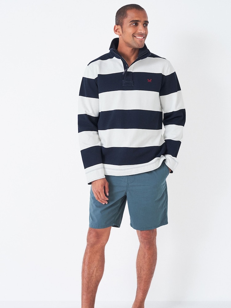 Crew Clothing Blue Stripe Padstow 100% Cotton Piqué Sweatshirt - Image 2 of 4