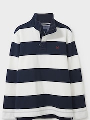 Crew Clothing Blue Stripe Padstow 100% Cotton Piqué Sweatshirt - Image 4 of 4