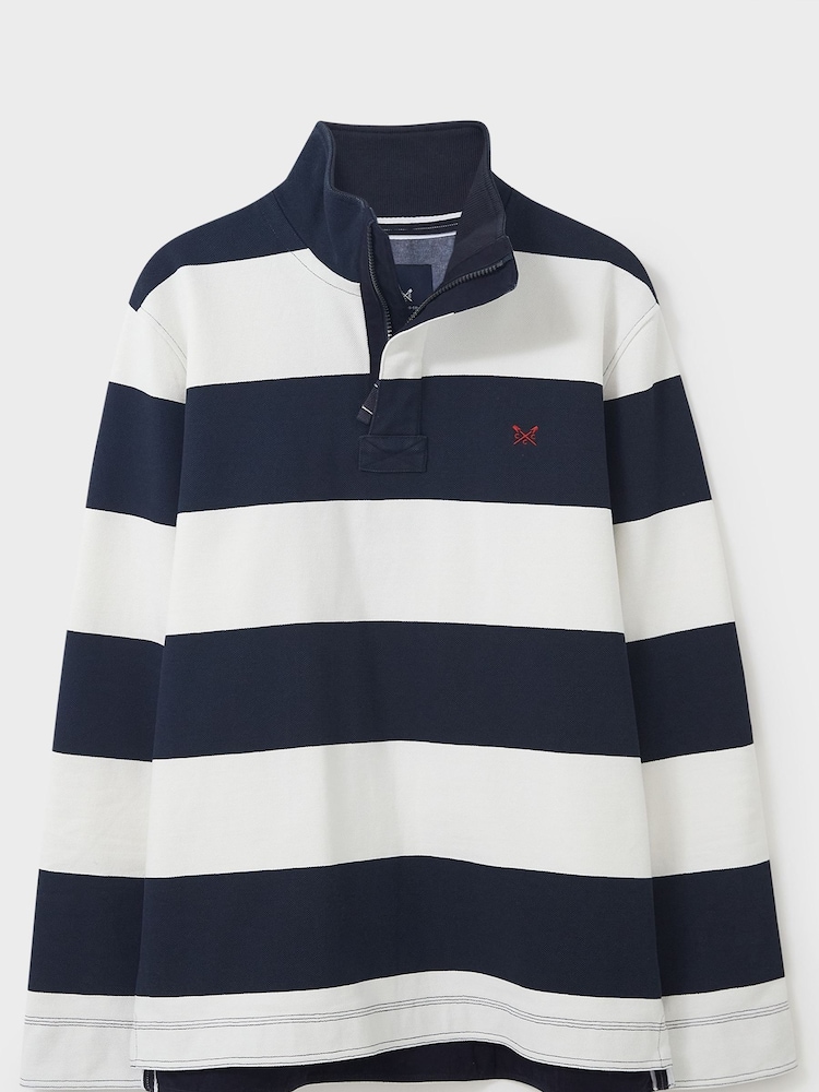 Crew Clothing Blue Stripe Padstow 100% Cotton Piqué Sweatshirt - Image 4 of 4
