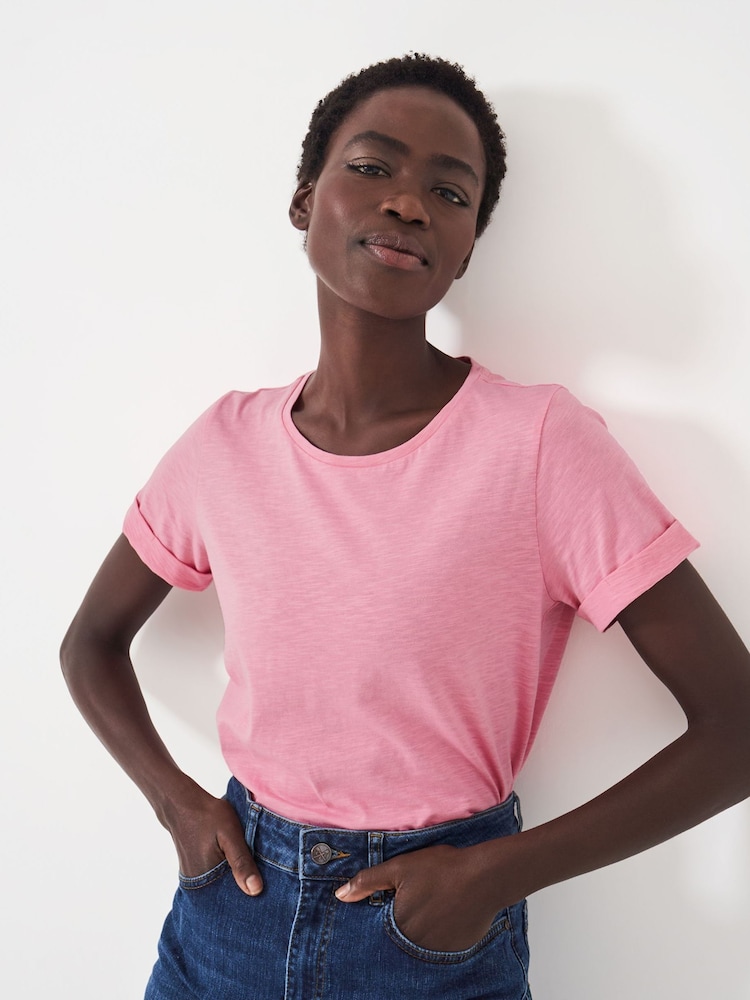 Crew Clothing Pink Light Perfect Slub 100% Cotton T-Shirt - Image 1 of 5