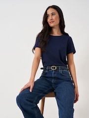 Azul - Crew Clothing Perfect Slub 100% Cotton T-Shirt - Imagen 1 de 5