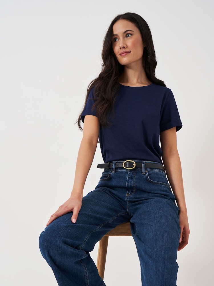 Crew Clothing Blue Perfect Slub 100% Cotton T-Shirt - Image 1 of 5 Crew Clothing Blue Perfect Slub 100% Cotton T-Shirt - Image 1 of 5