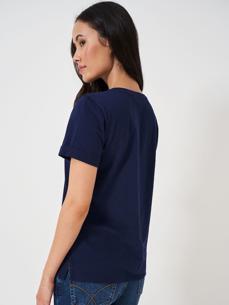 Azul - Crew Clothing Perfect Slub 100% Cotton T-Shirt - Imagen 2 de 5
