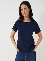 Azul - Crew Clothing Perfect Slub 100% Cotton T-Shirt - Imagen 3 de 5