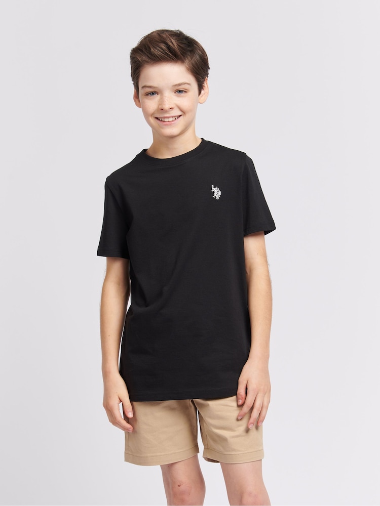 Черный - US Polo Assn. Футболка для мальчиков из 100% хлопка с принтом лошадей - Изображение 1 из 8