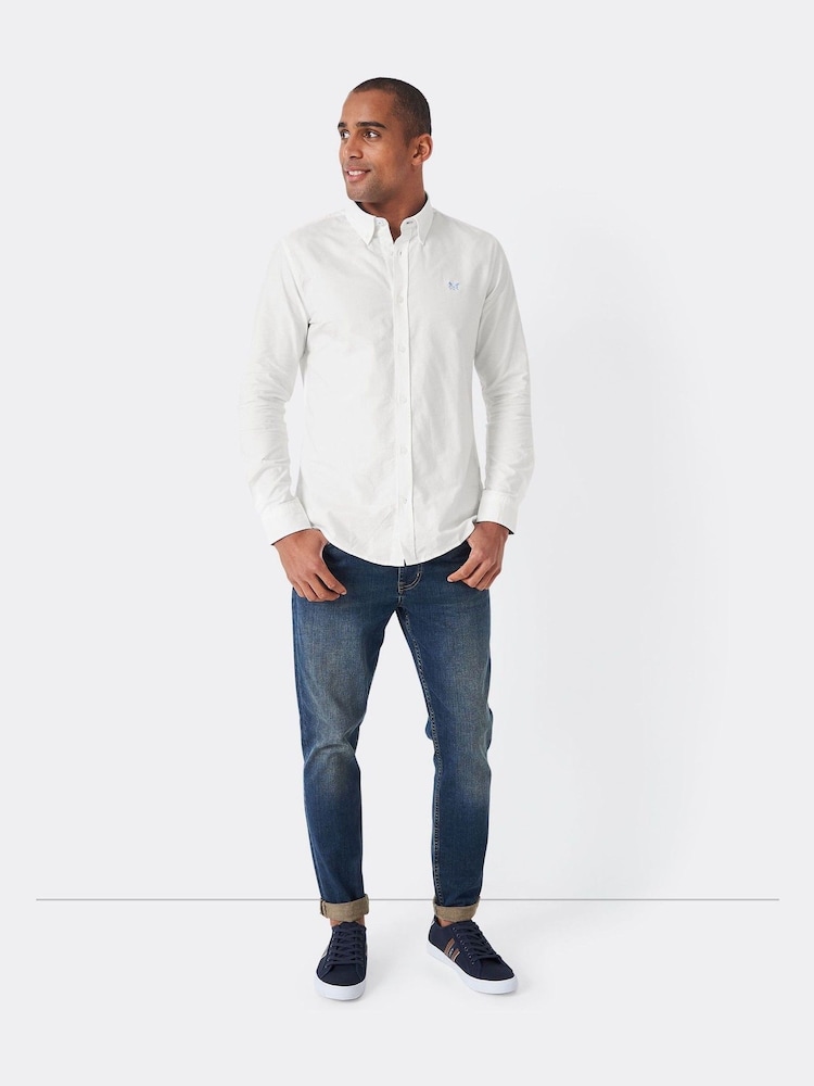 Crew Clothing White Slim Fit 100% Cotton Oxford Shirt - Image 3 of 5