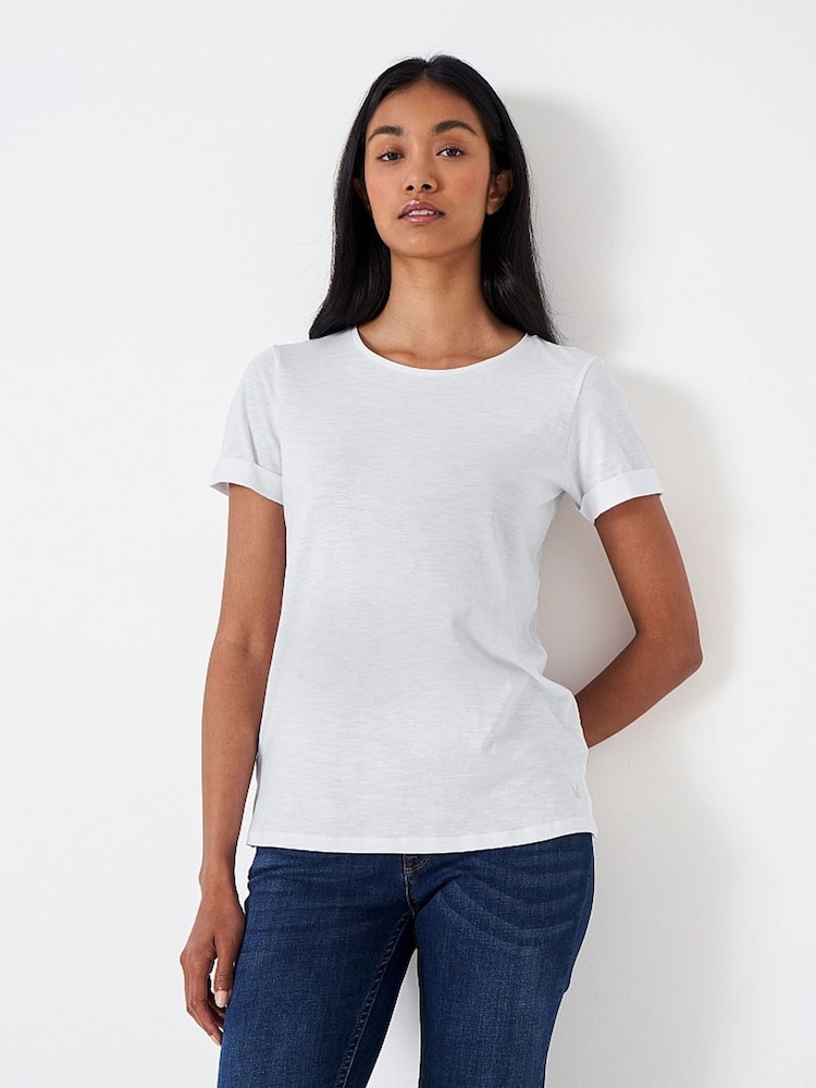 Crew Clothing White Perfect Slub 100% Cotton T-Shirt - Image 1 of 5