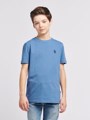 U.S. Polo Assn. sky Blue Boys Double Horsemen 100% Cotton T-Shirt - Image 1 of 7