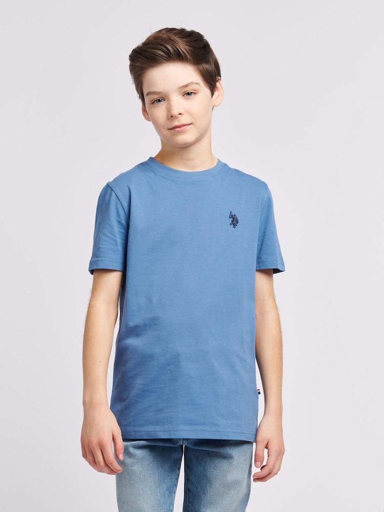 U.S. Polo Assn. sky Blue Boys Double Horsemen 100% Cotton T-Shirt - Image 1 of 7