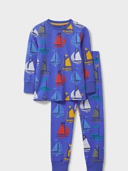 Crew Clothing Company Blue Sailing Boat Print 100% Cotton Pyjamas Set - Image 1 of 2
