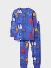 Crew Clothing Company Blue Sailing Boat Print 100% Cotton Pyjamas Set - Image 2 of 2