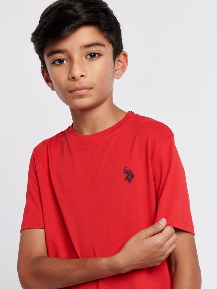 Красный - US Polo Assn. Футболка для мальчиков из 100% хлопка с принтом лошадей - Изображение 2 из 7