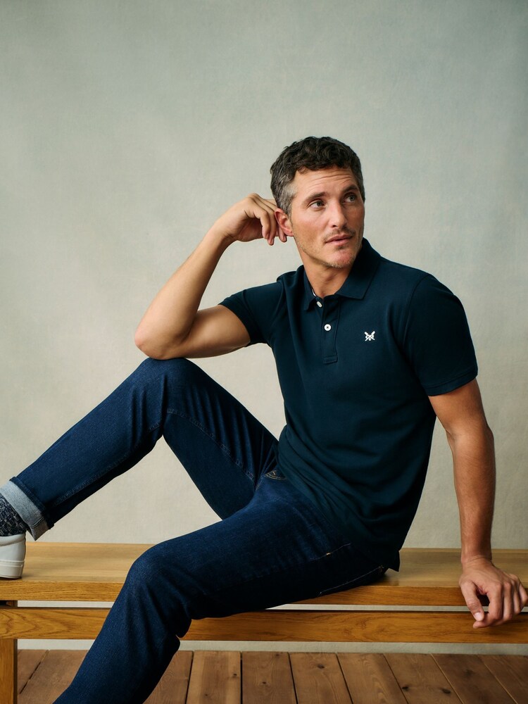 Crew Clothing Navy Classic Pique 100% Cotton Polo Shirt - Image 1 of 5