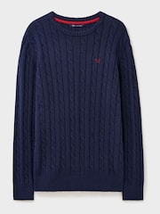 Crew Clothing Navy Blue 100% Cotton Oarsman Cable Knit Crew Neck Jumper - Image 5 of 5