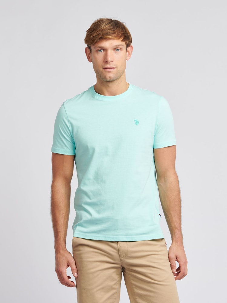 Голубой - U.S. Polo Assn. Mens Regular Fit Double Horsemen 100% Cotton T-Shirt - Image 1 of 7