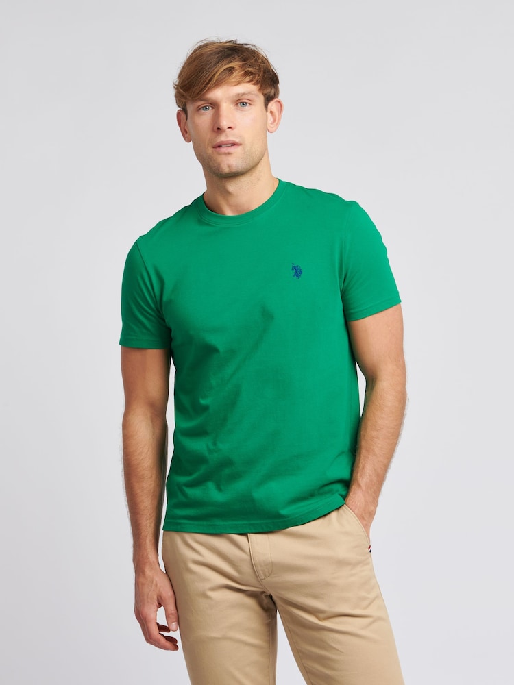 Темно-зеленый - U.S. Polo Assn. Mens Regular Fit Double Horsemen 100% Cotton T-Shirt - Image 1 of 7