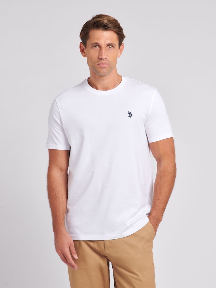 Белый - U.S. Polo Assn. Mens Regular Fit Double Horsemen 100% Cotton T-Shirt - Image 1 of 6